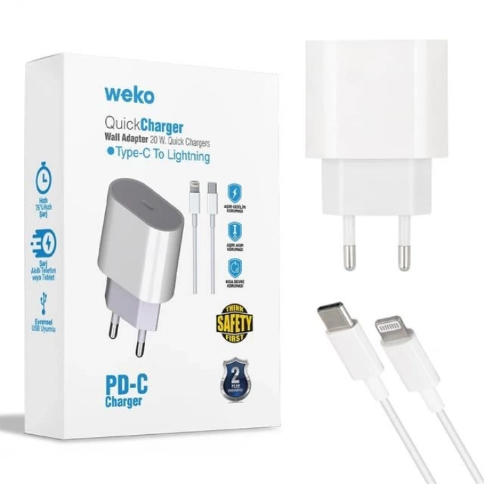 ÇOK SATAN Weko Wk-21443 Pd-c 20 Watt Telefon Şarj Adaptörü + Type-c To Lightning Kablo
