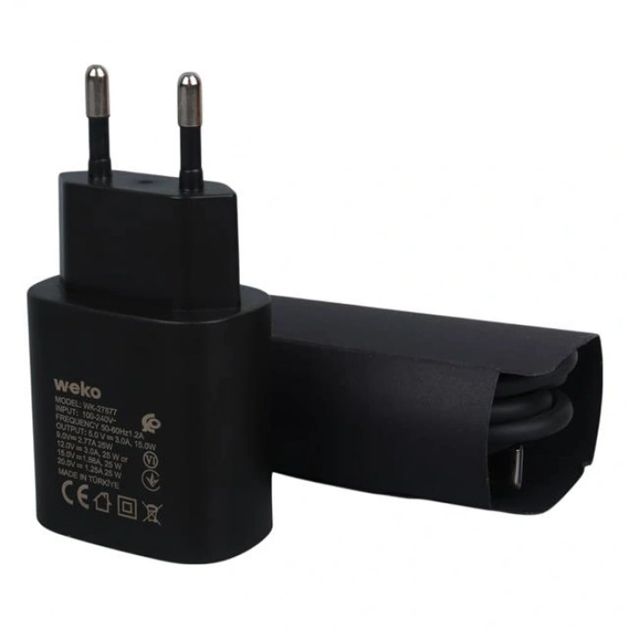 Weko Wk-27877 Note10 Siyah 25 Watt Şarj Başlık Adaptörü + Type-c To Type-c Kablo