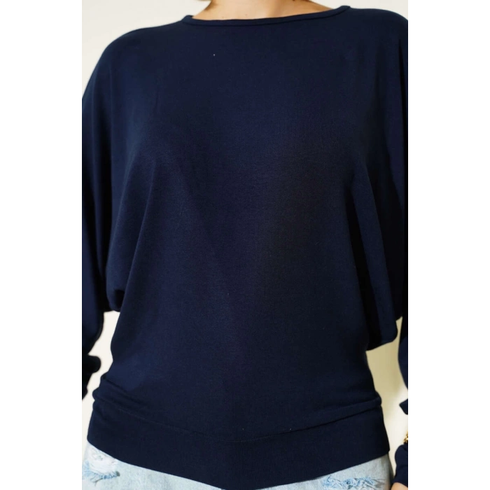 ÇOK SATAN Yarasa Kol Salaş Bluz Lacivert T4273