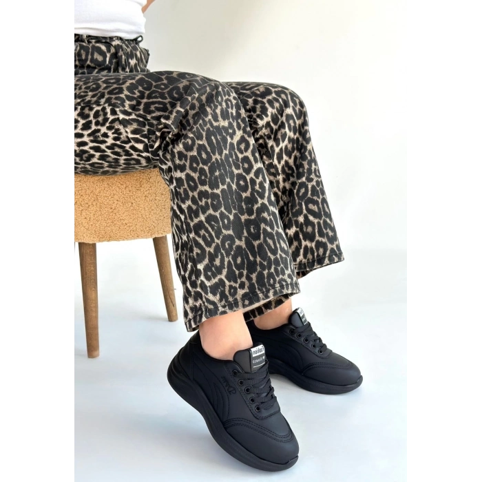 ÇOK SATAN Yejja Siyah Cilt Bağcıklı Spor Ayakkabı