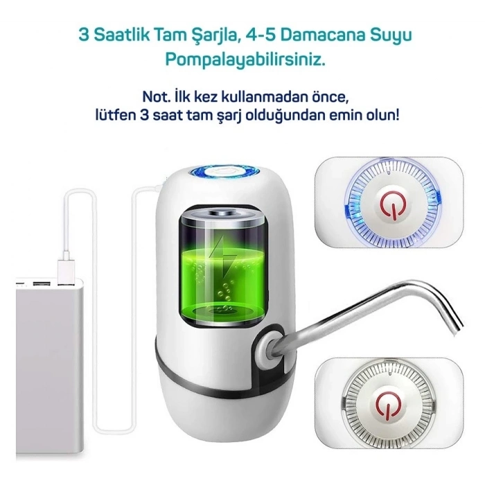 ÇOK SATAN Yeni Nesil Dokunmatik Damacana Su Pompası Şarjlı 1200 Mah