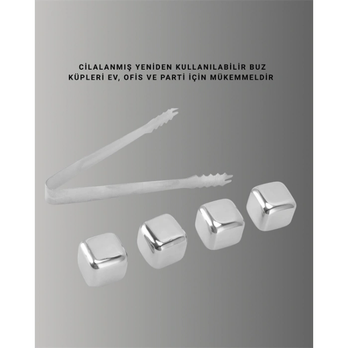 ÇOK SATAN Yeniden Kullanılabilir 304 Çelik Metal Buz Küpleri 4lü Set