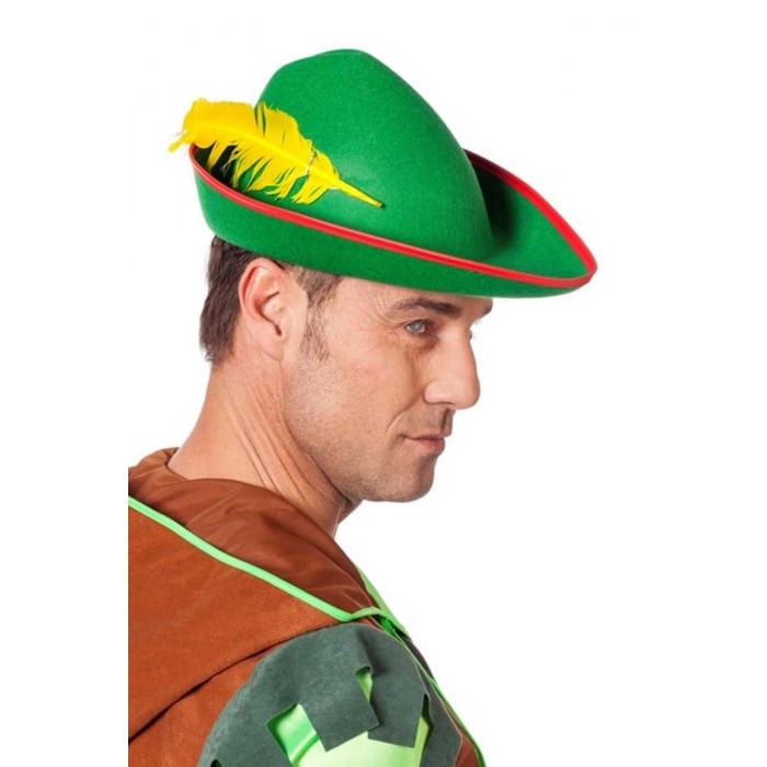 ÇOK SATAN Yeşil Renk Robin Hood Şapkası Sarı Tüylü