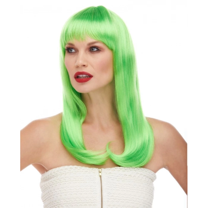ÇOK SATAN Yeşil Renk Uzun Düz Parti Peruğu