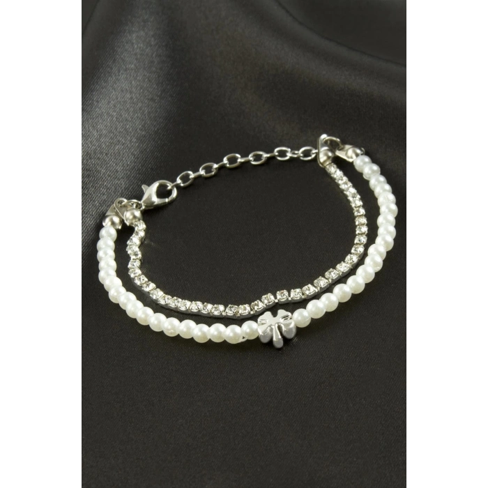 ÇOK SATAN Yonca Şerit Taşlı İnci Bileklik