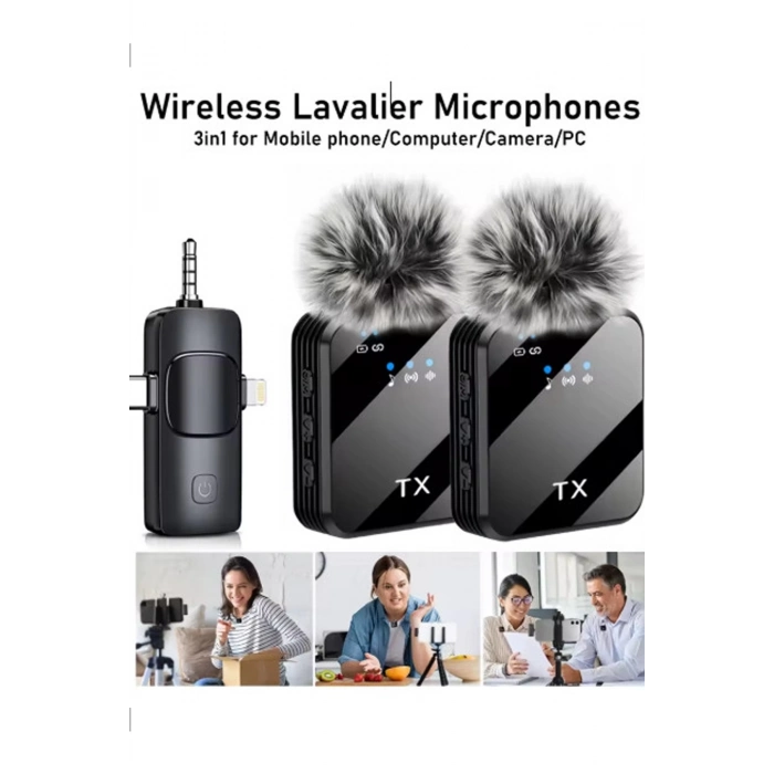 ÇOK SATAN Yüksek Kalite Profesyonel 3 In 1 Kablosuz Taşınabilir Yaka Mikrofonu Tüylü