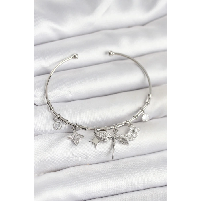 ÇOK SATAN Yusufçuk Charmlı Gümüş Renk Pirinç Kadın Bileklik