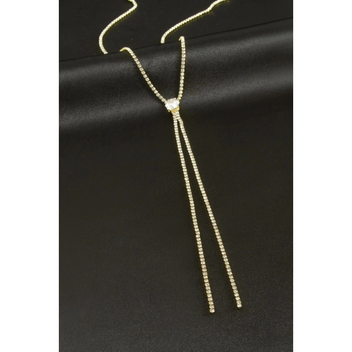 ÇOK SATAN Yuvarlak Şerit Taşlı Çelik Y Kolye