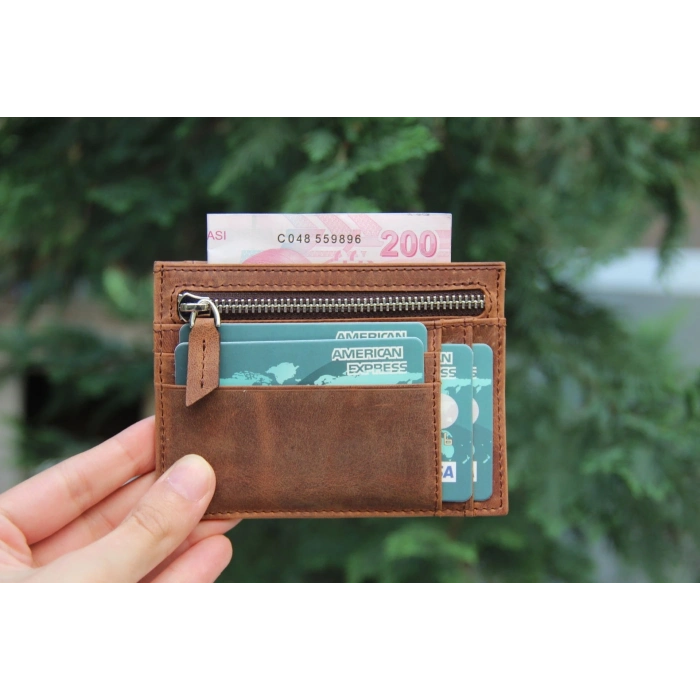 ÇOK SATAN Zip Deri Fermuarlı Kartlık ZPCH G2 Kahve