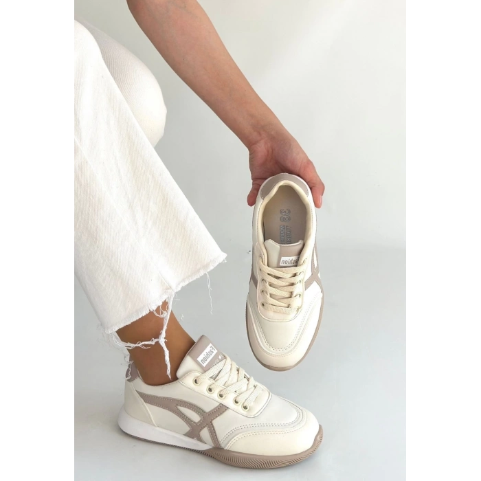 ÇOK SATAN Zlay Bej Cilt Vizon Detaylı Bağcıklı Spor Ayakkabı