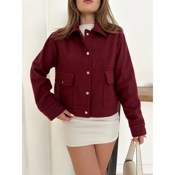 ÇOK SATAN Zr model kaşe ceket bordo st255807