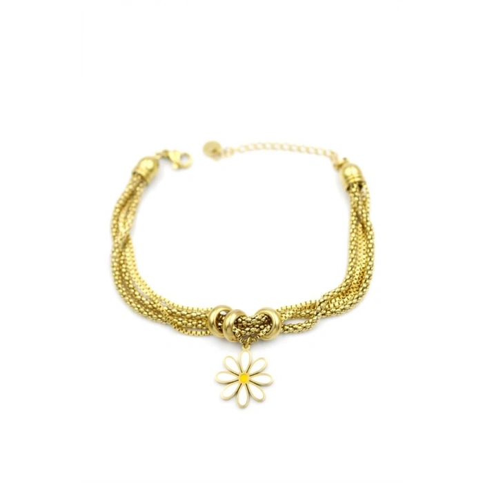 Çoklu Zincirli Papatya Bileklik - Altın