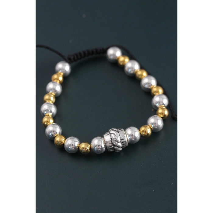 Doğal Taş Sarmal Model Gold Ve Gümüş Renk Asansörlü Erkek Bileklik