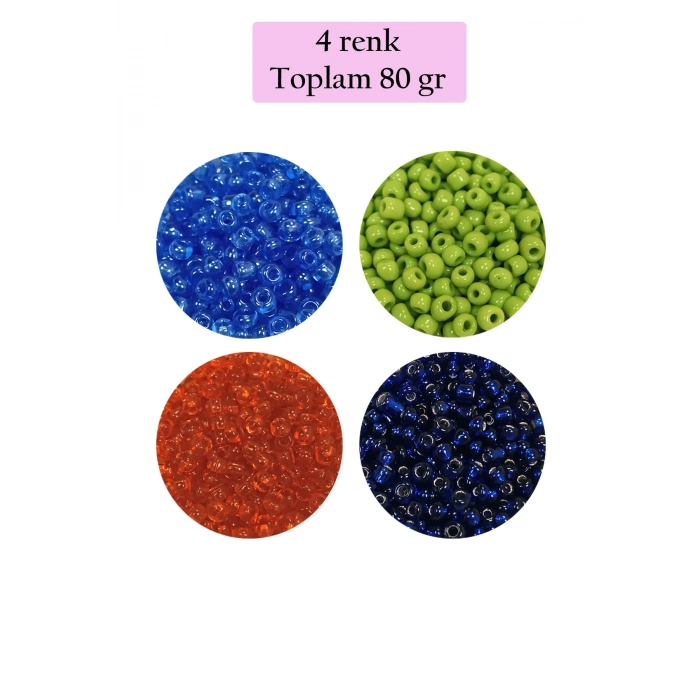 Dökme Cam Kum Boncuk (8/0) 3 mm - 4 Renk - Toplam 80 Gram - BNC421