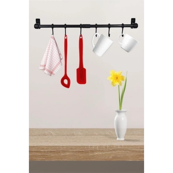 Duvara Monte Edilen 6 Kancalı Dekor Kaşıklık ve Kupa Askısı