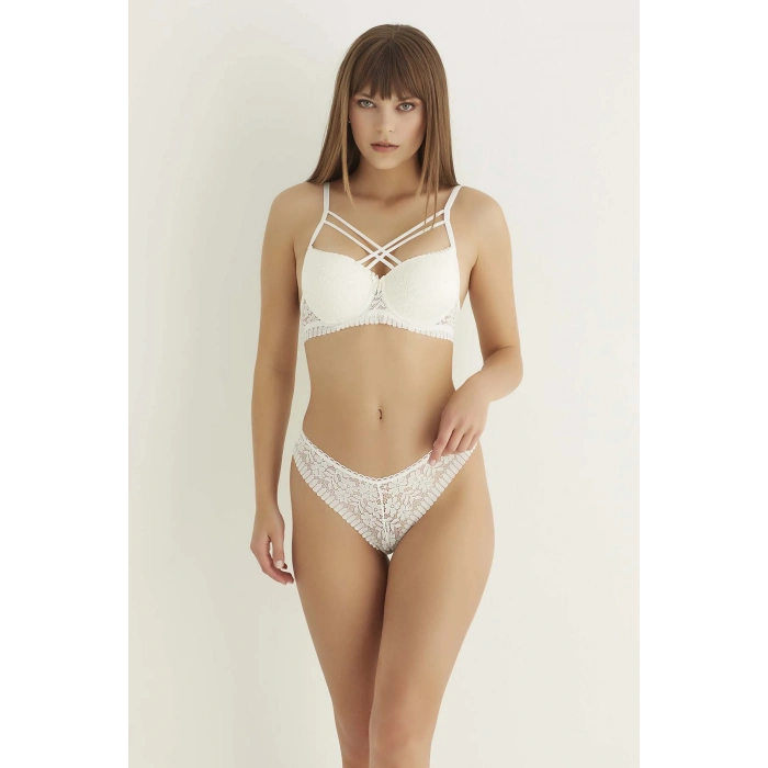 Ekru Destekli Çift Çapraz Dantelli Sütyen Takımı 4307