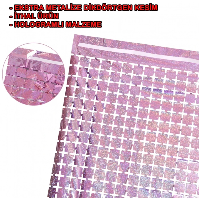 Ekstra Metalize Rose Gold Renk Disko Dikdörtgen Kesim Kapı Perdesi Dekorasyon 1x2 Metre