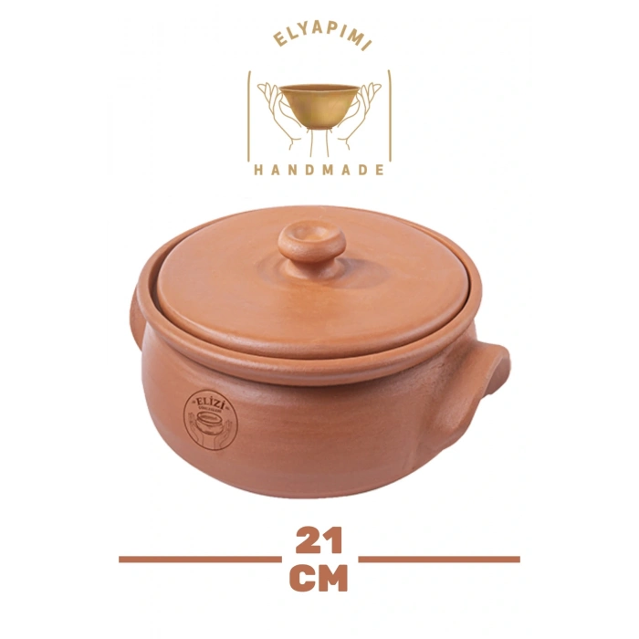 El Yapımı Toprak Kapaklı Güveç Tencere, Küçük Boy Astarlı 3,5 Litre (ÖZEL KIRILMAZ KUTUSUNDA)