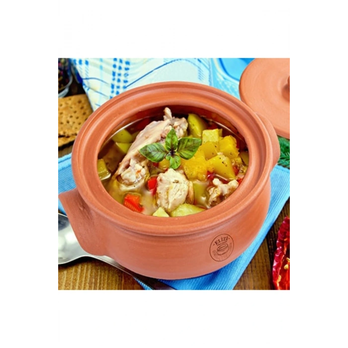 El Yapımı Toprak Kapaklı Güveç Tencere, Küçük Boy Astarlı 3,5 Litre (ÖZEL KIRILMAZ KUTUSUNDA)