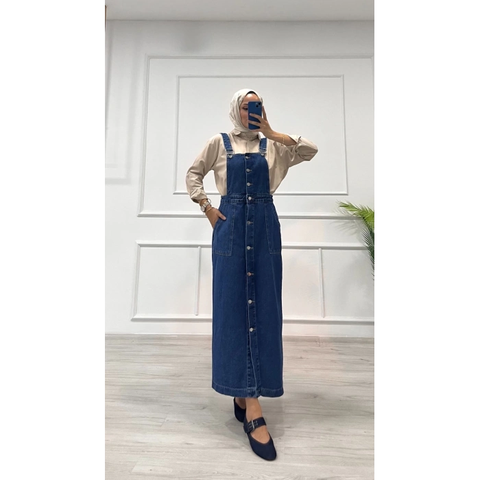 Etekli salopet enzim süper taş yıkama koyu mavi d2521