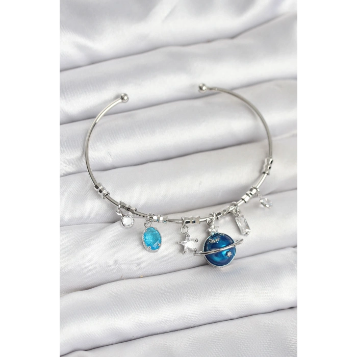 Gezegen Charmlı Gümüş Renk Pirinç Kadın Bileklik