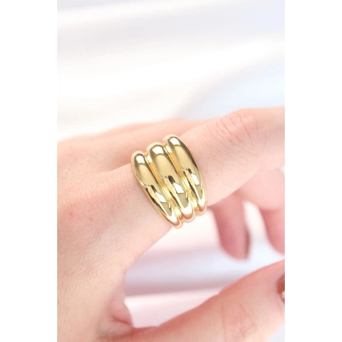 Gold Renk Ayarlanabilir Çizgili Bombe Yüzük