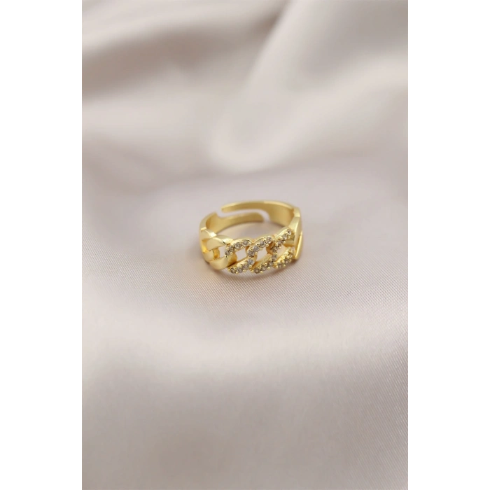 Gold Renk Metal Zincir Model Taşlı Kadın Yüzük