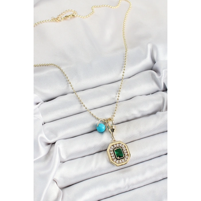 Gold Renk Pirinç Zirkon Taşlı Kadın Serenay Kolyesi