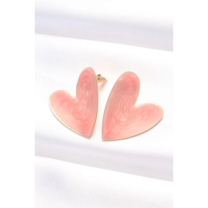 Gül Kurusu Renk Mineli Kalp Küpe