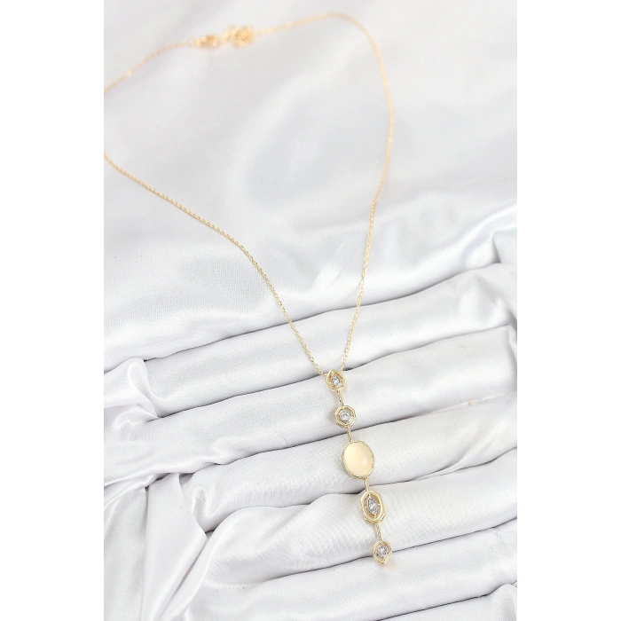 Pirinç Zincir Sarı Gold Renk Zirkon Taşlı Y Kolye