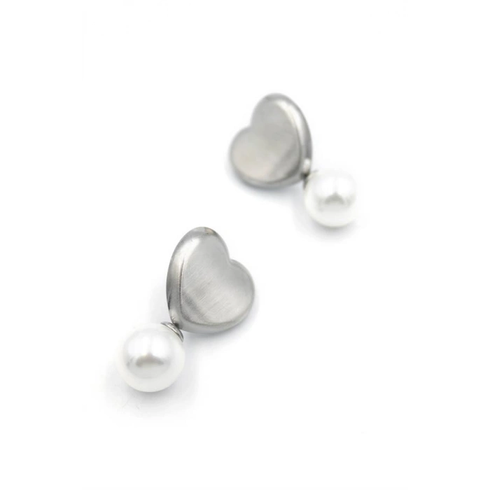İnci Kalp Küpe - Gümüş