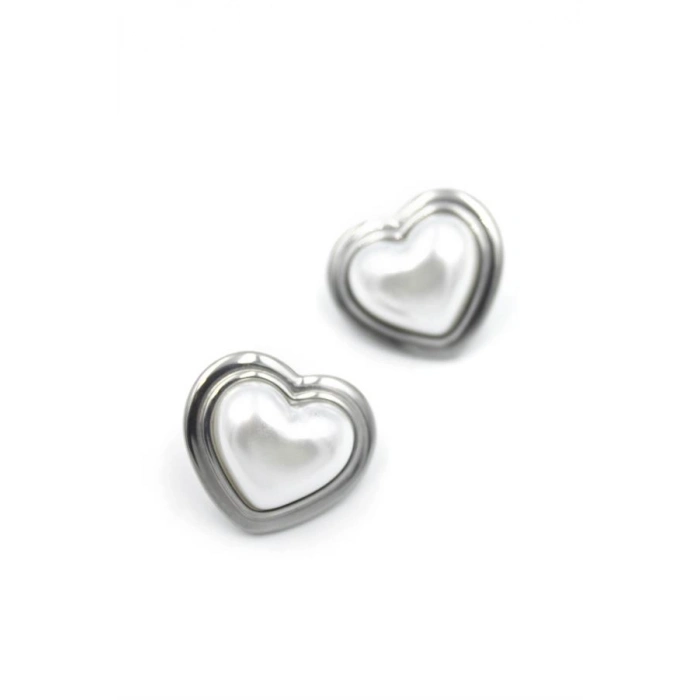 İnci Kalp Küpe - Gümüş