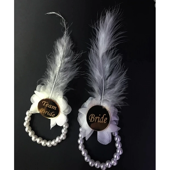 İncili Nedime Bilekliği Altın Renk Pleksili Beyaz Otrişli 10 Adet