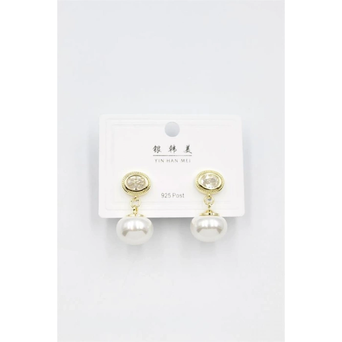 İncili Taşlı Küpe - Altın