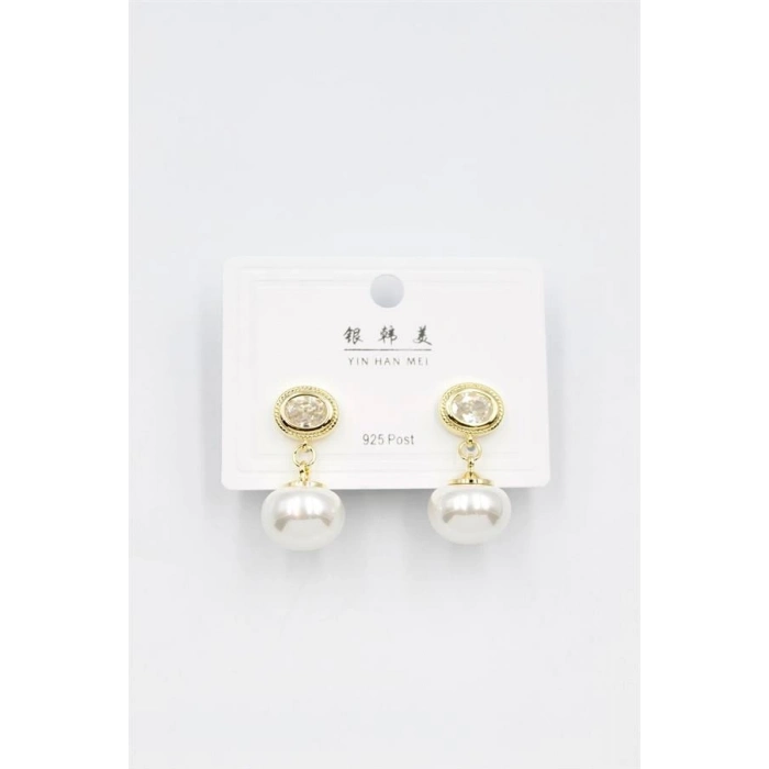 İncili Taşlı Küpe - Altın