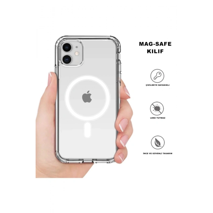 Iphone 12 Pro Max Kılıf Kamera Lens Korumalı Magsafe Destekli Şeffaf Darbe Emici Sert Kapak