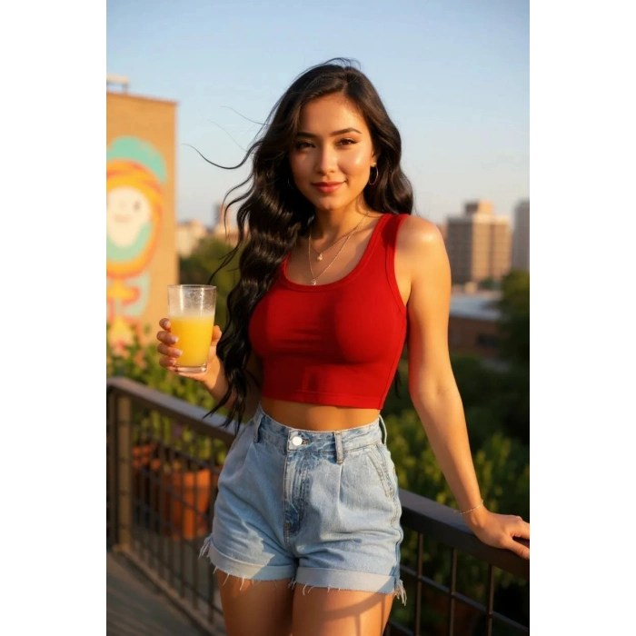 Kadın Kırmızı Kare Yaka Crop Top Bluz – Şık, Rahat ve Kolay Kombinlenebilir