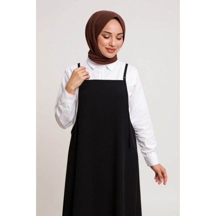 Kadın Siyah Basic Ayarlanabilir Askılı Jile Elbise – Şık, Rahat ve 4 Mevsim Kullanıma Uygun