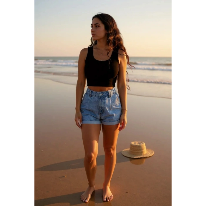 Kadın Siyah Kare Yaka Crop Top Bluz – Şık, Rahat ve Kolay Kombinlenebilir