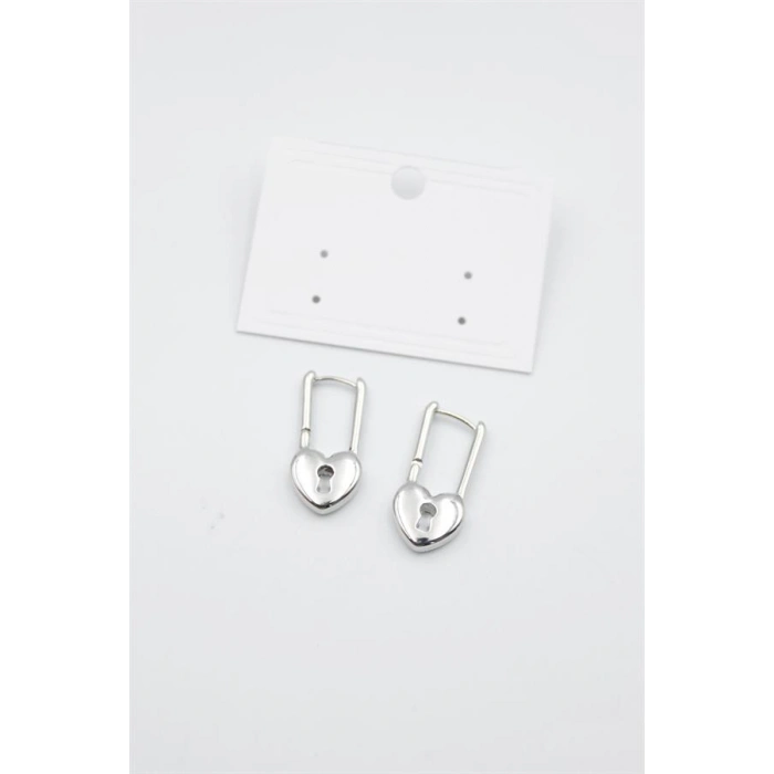 Kalp Kilit Küpe - Gümüş