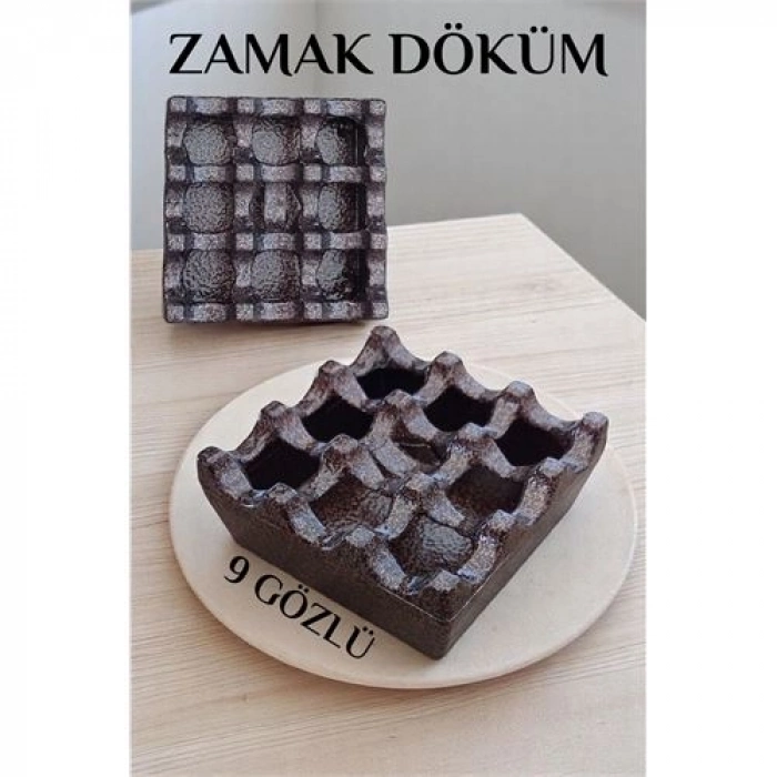 Kapaklı Zamak Döküm Kare Küllük Metal Kül Tablası - Kafe Küllüğü KAHVE