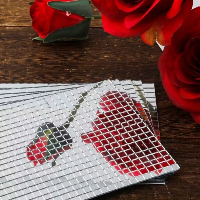 Kare  Cam Mozaik Fayans Çıkartmaları El İşi Kare Cam Fayans Kendinden Yapışkanlı Aynalı Dekor Panel 30x30 Cm