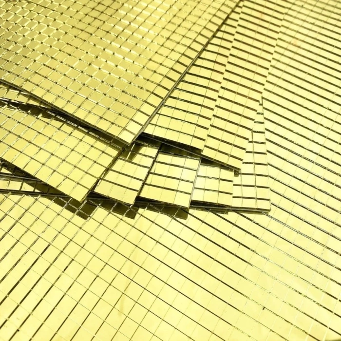 Kare Gold Cam Mozaik Fayans Çıkartmaları El İşi Kare Cam Fayans Kendinden Yapışkanlı Aynalı Dekor Panel 30x30 Cm