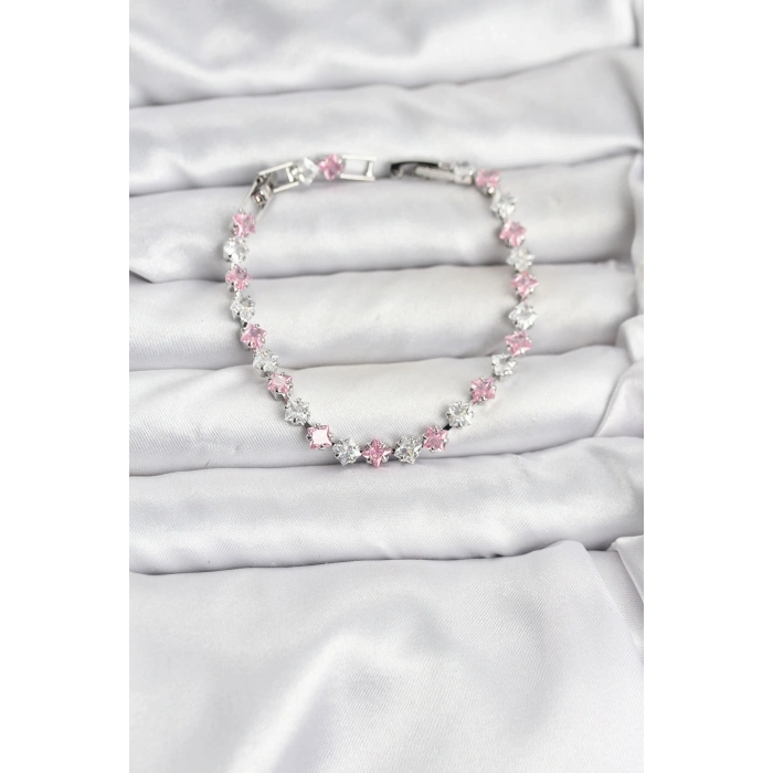 Kare Zirkon Taşlı Gümüş Renk Kadın Bileklik