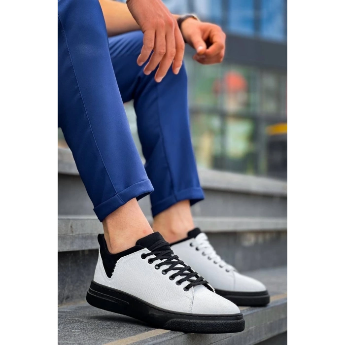 KB-X204 Kuback Beyaz Siyah Keten Siyah Yüksek Taban Günlük Erkek Spor Ayakkabı