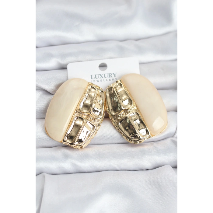 Krem Renk Pirinç Vintage Kadın Küpe