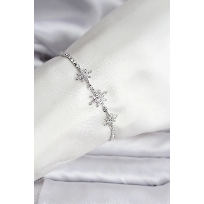 Kutup Yıldızı Model Zirkon Taşlı Gümüş Renk Su Yolu Kadın Bileklik