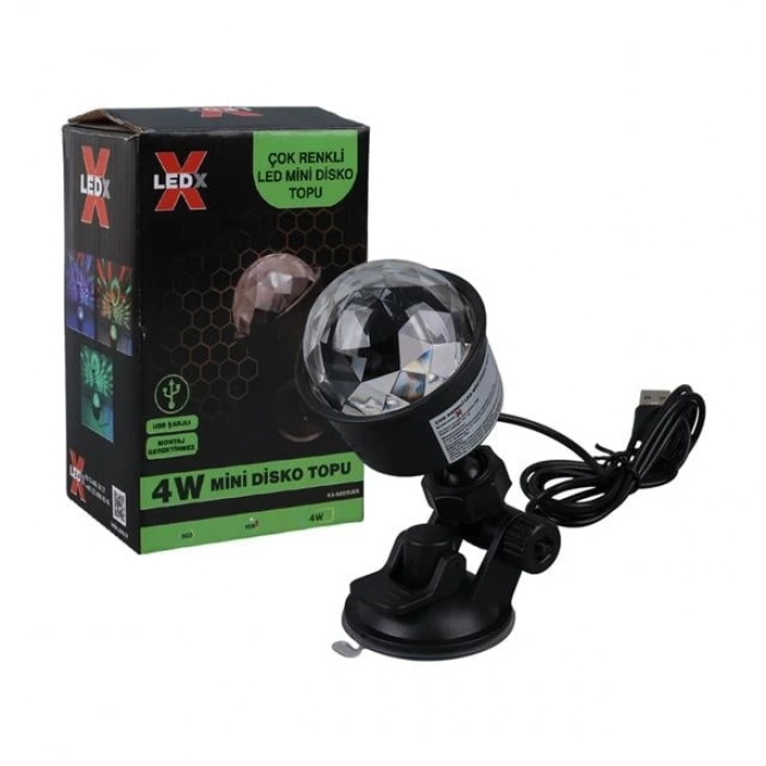 Ledx Al-kx-6889 Projeksiyon Atmosferli Usbli 4 Watt Şarjlı Sihirli Rgb Led Disko Topu