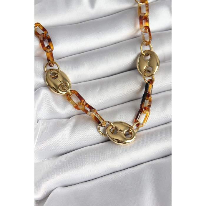 Leopar Desenli Mika Gold Renk Zincir Kadın Kolye