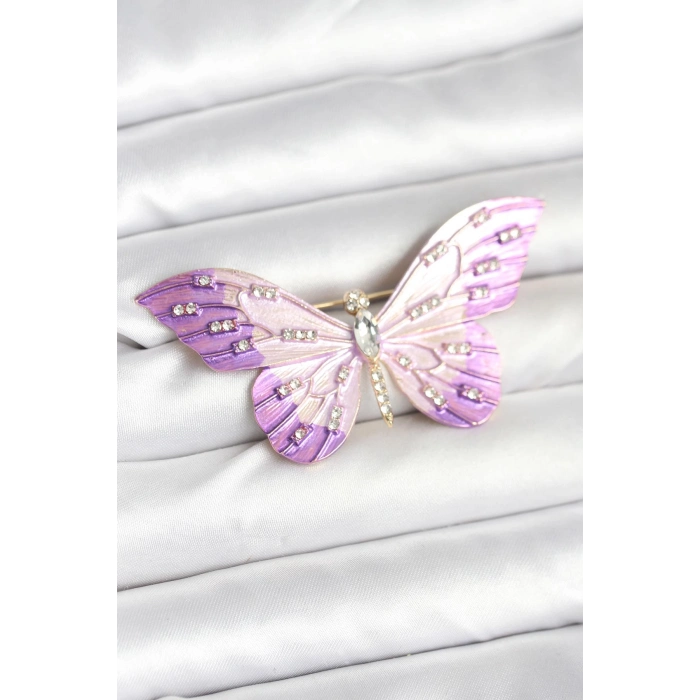 Lila Renk Kelebek Model Broş